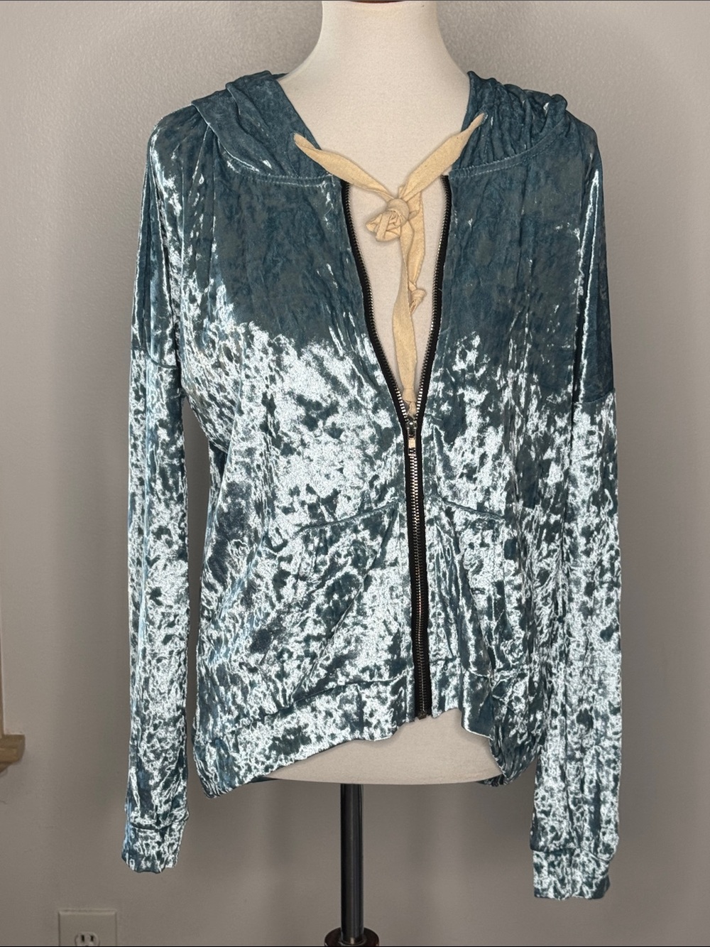 POL Crushed Velvet Zip Hoodie Jacket - Teal